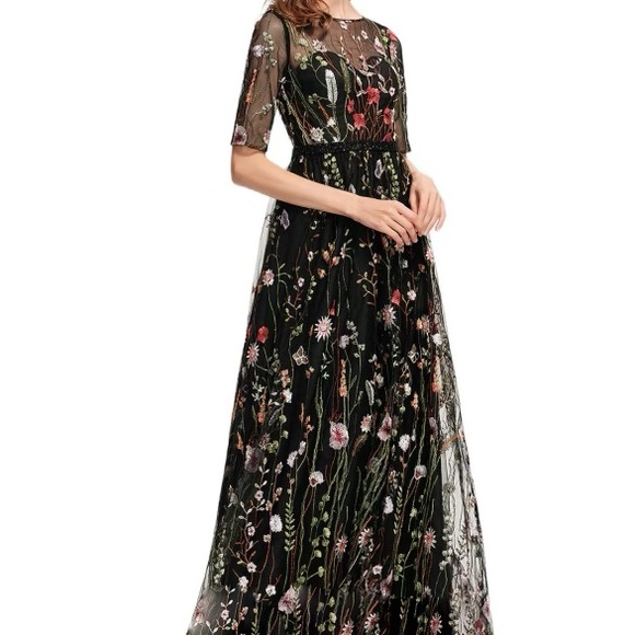 Black multi print dress with florals - Picture 1 of 4